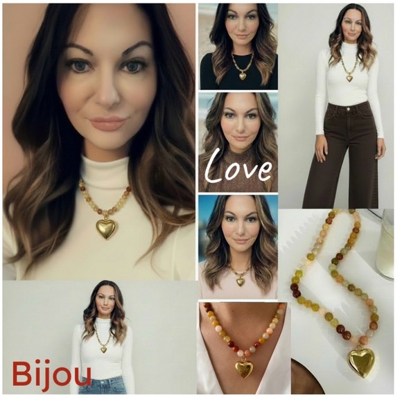 Vibrant Beaded Necklace with Gold Heart Pendant - Picture 4 of 6